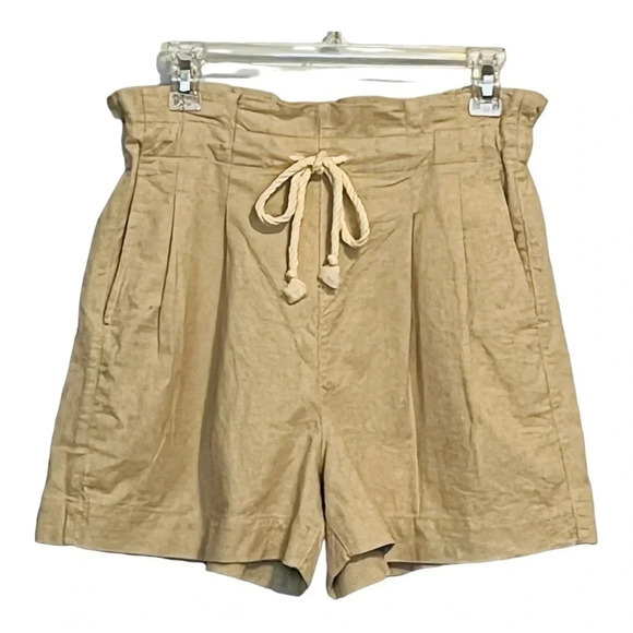 MADEWELL DRAWSTRING PLEATED PAPER BAG COTTON LINEN TAN BEIGE‎ SHORTS SIZE SMALL - Picture 1 of 12